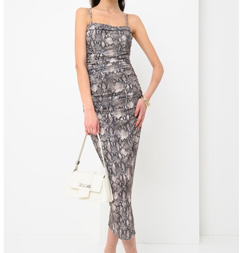 Вталена рокля Noffiano с квадратно деколте - Сив/Сиво-кафяв HUGO