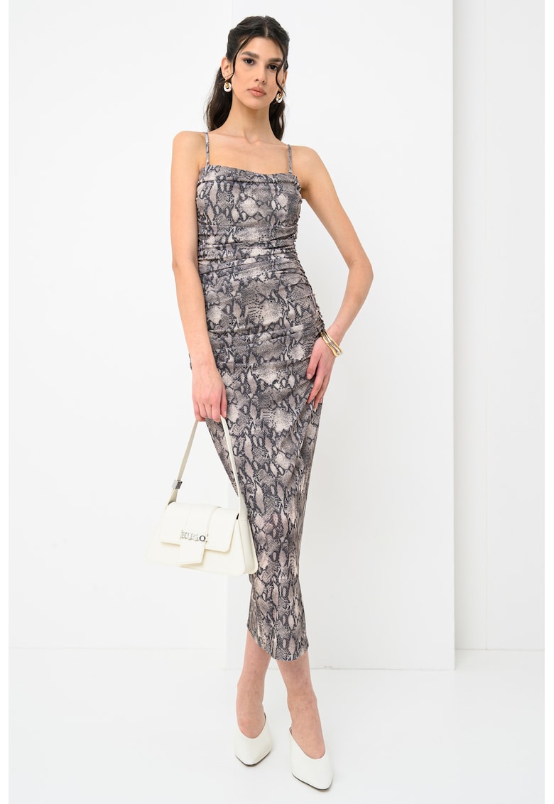 Вталена рокля Noffiano с квадратно деколте - Сив/Сиво-кафяв HUGO