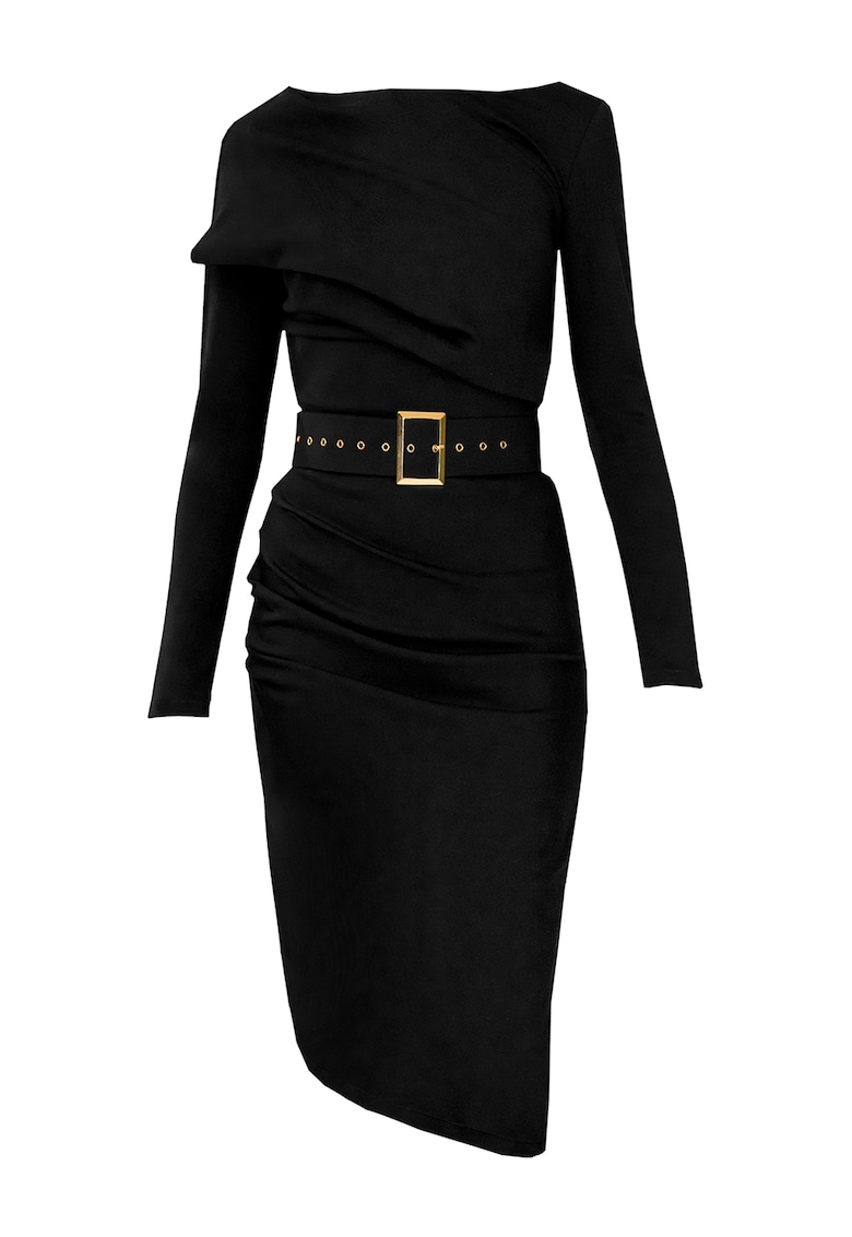 Вталена рокля Slide с деколте тип лодка - Черен Alina Cernatescu