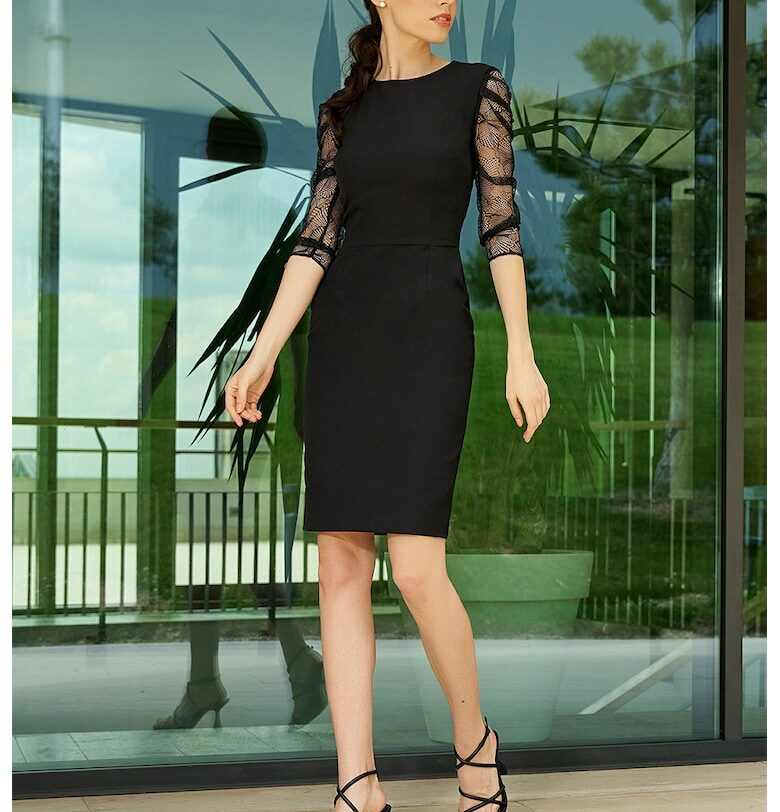 Вталена рокля с 3/4 ръкави - Черен AVENUE No29