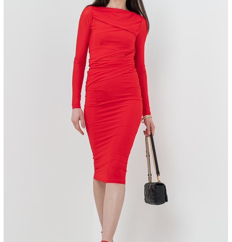 Вталена рокля с деколте тип лодка - Червен Pinko