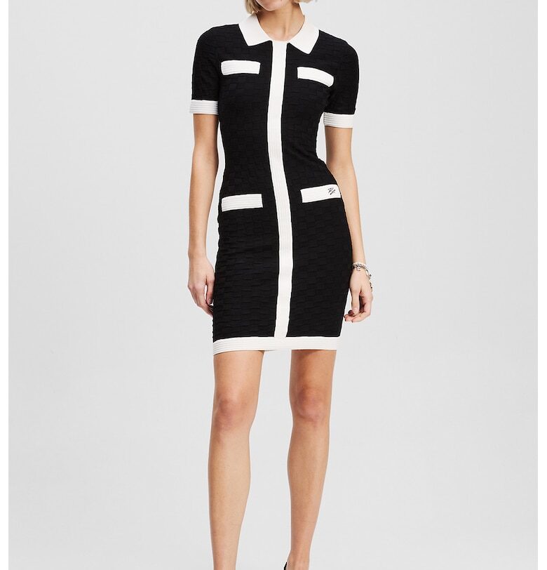 Вталена рокля с джобове - Черен/Бял Karl Lagerfeld