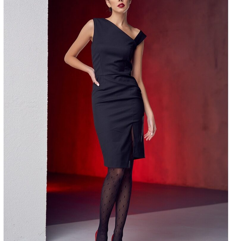 Вталена рокля с дълбока цепка встрани - Черен AVENUE No29