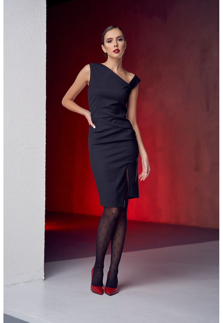 Вталена рокля с дълбока цепка встрани - Черен AVENUE No29