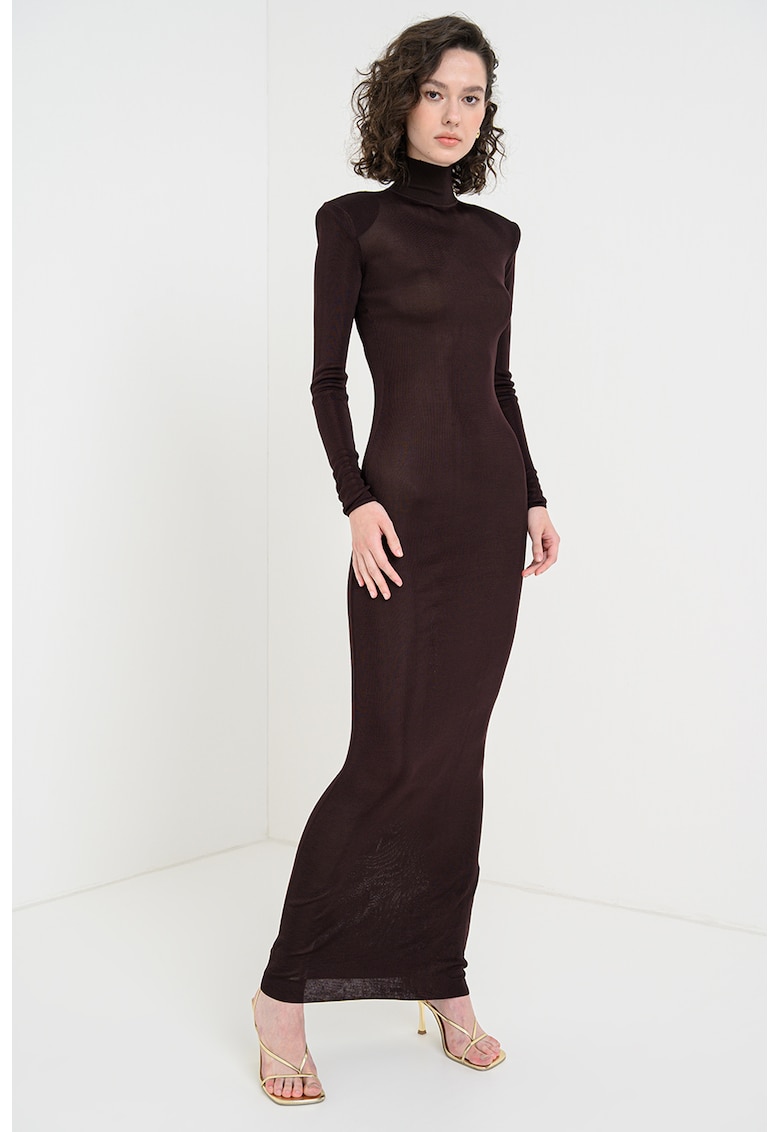 Вталена рокля с дълги ръкави - Тъмнокафяв SELF-PORTRAIT