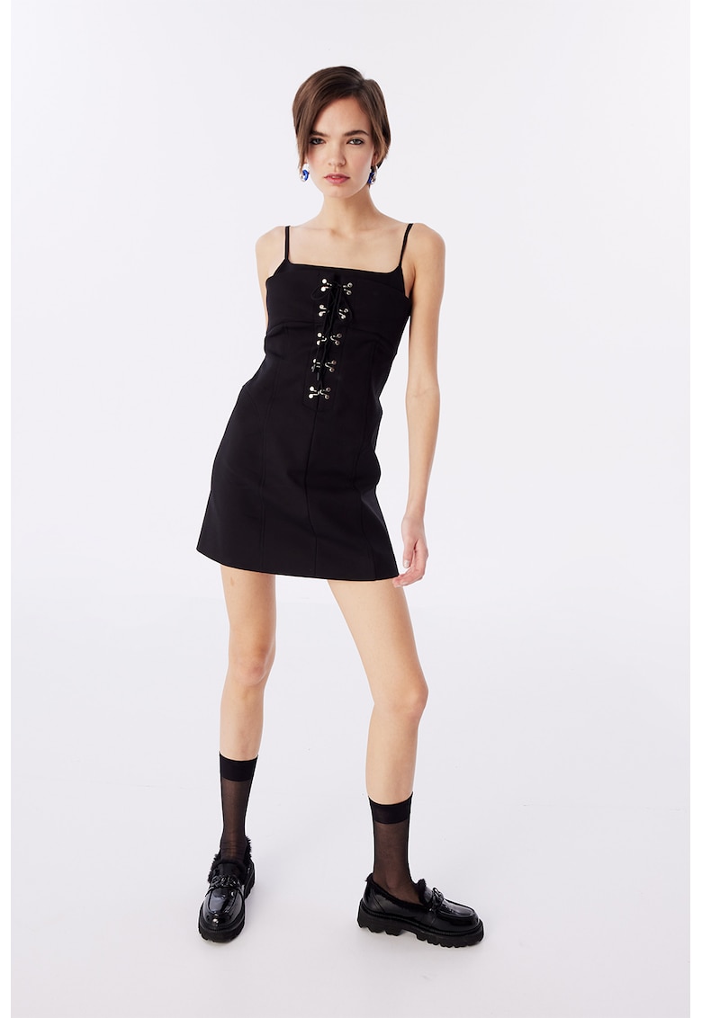 Вталена рокля с квадратно деколте - Черен TWIST