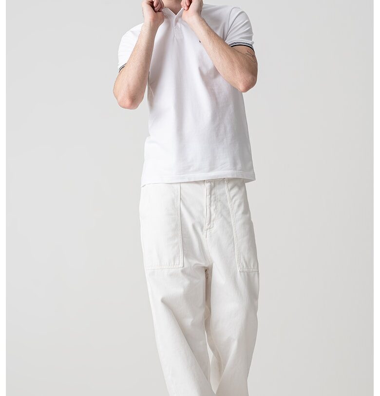 Вталена тениска Paul с яка - Бял BOSS