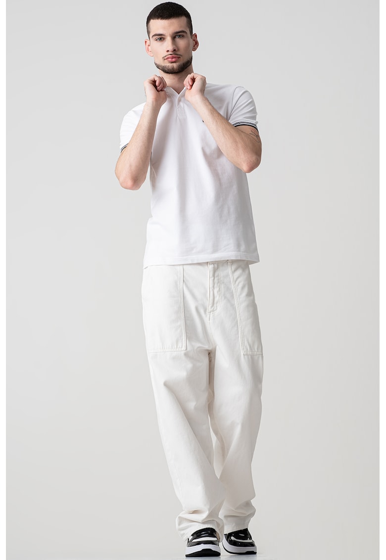 Вталена тениска Paul с яка - Бял BOSS