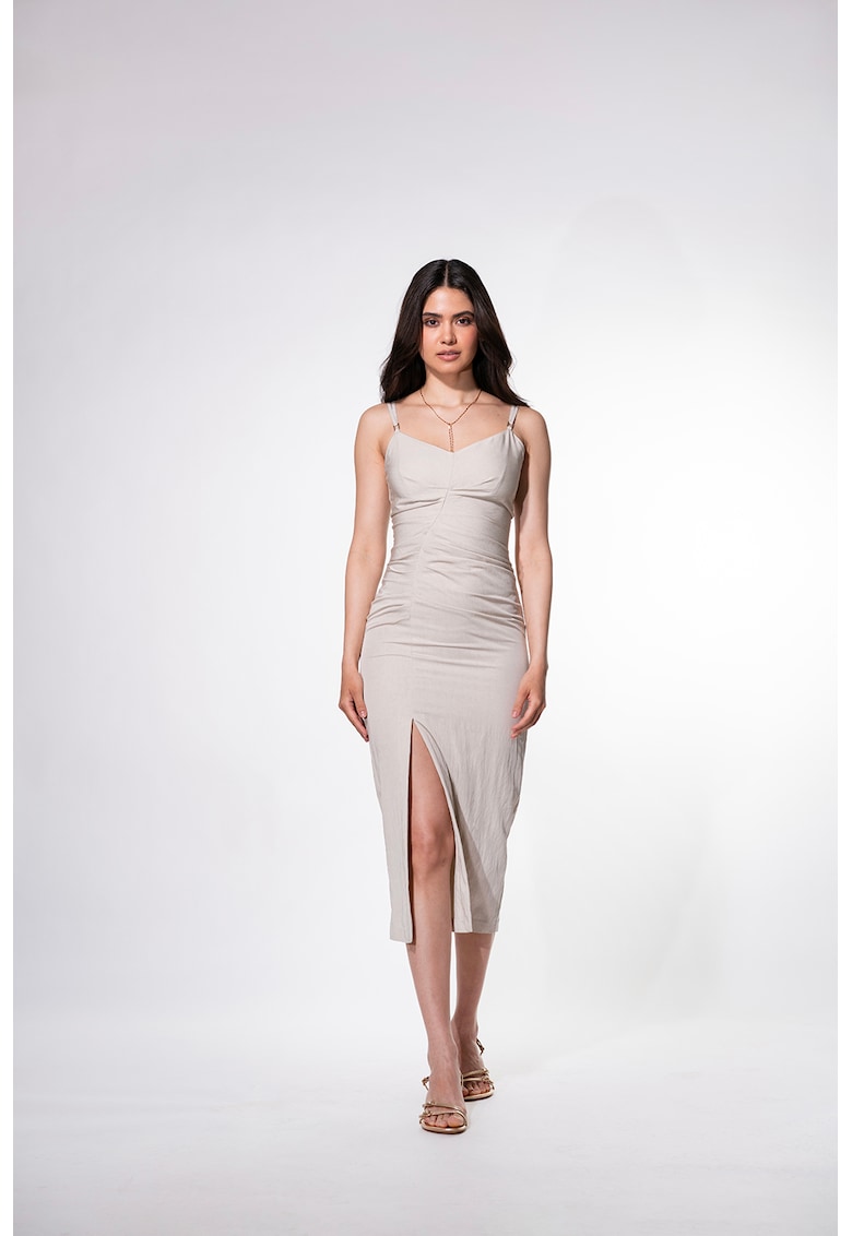 Вталена шпиц рокля Petrina - Сиво-бежов Hermosa