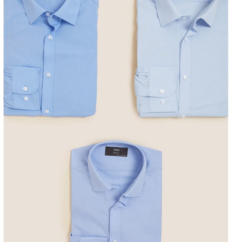 Вталени ризи - 3 броя - Светлосин Marks  Spencer