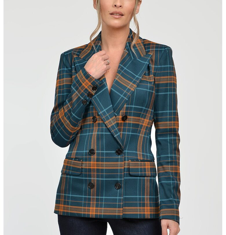 Вталено сако Emma с двуредно закопчаванв - Мандарина/Петролно синьо GIORGAL