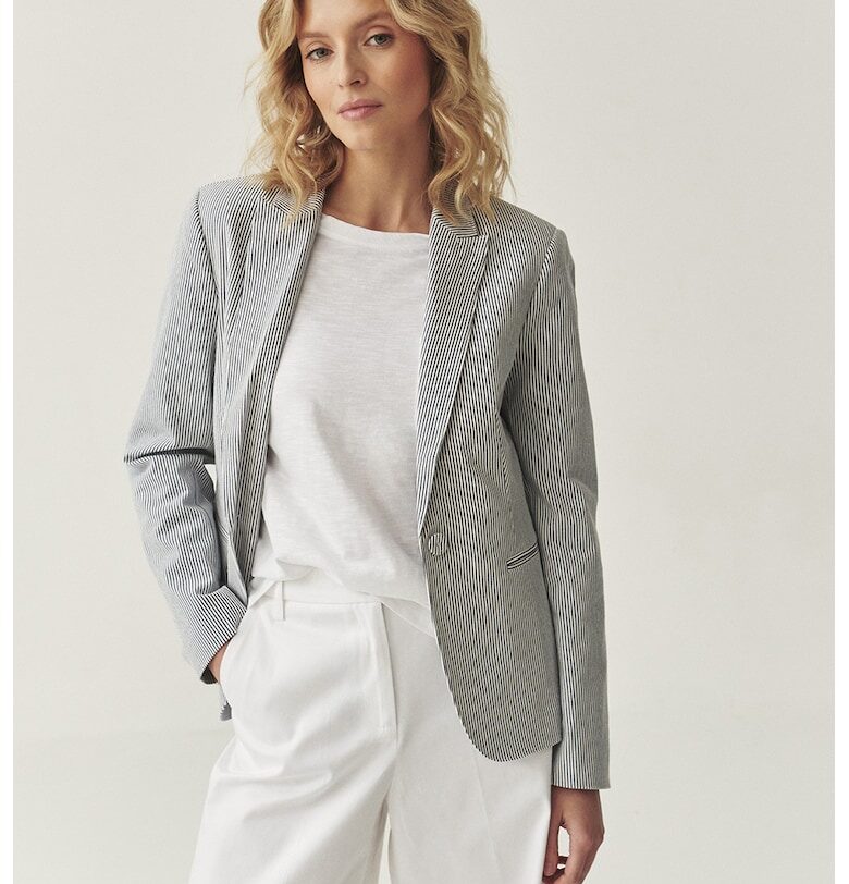 Вталено сако на райе - Светло сив/Бял Tatuum