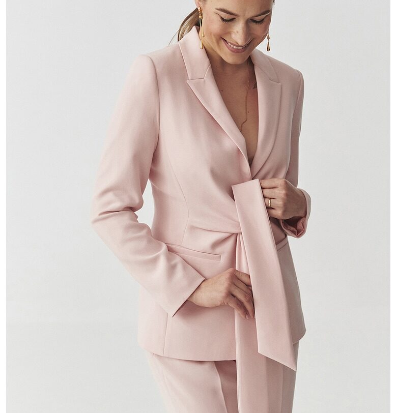 Вталено сако с връзка - Пастелнорозов Tatuum