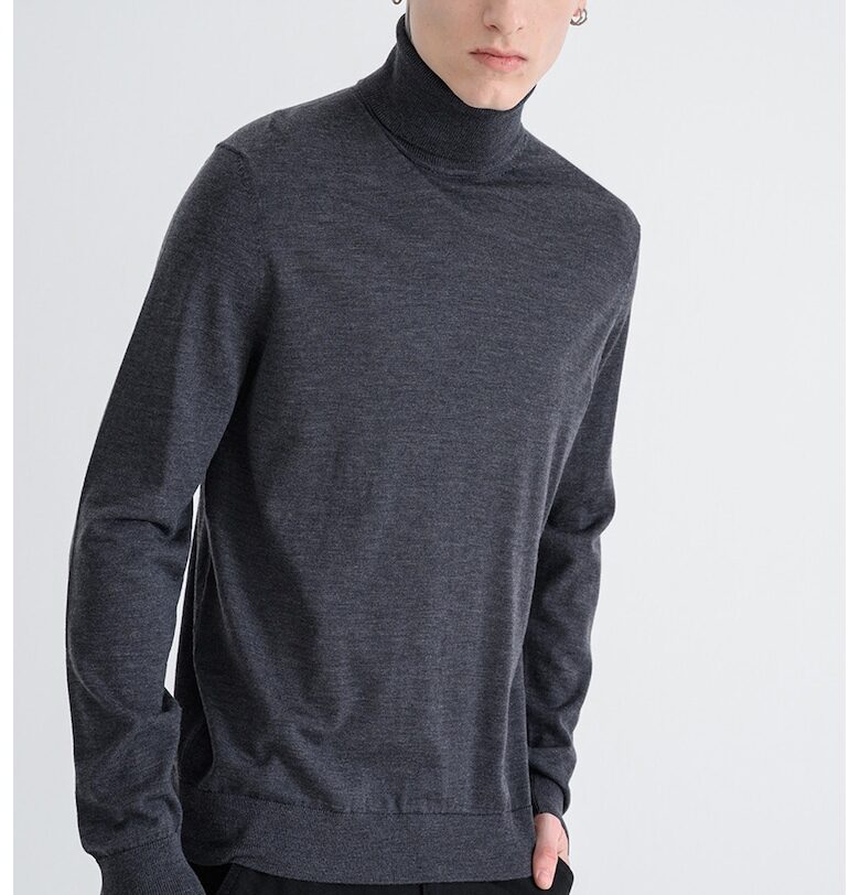 Вълен пуловер тип поло - Меланж тъмно сиво Tommy Hilfiger