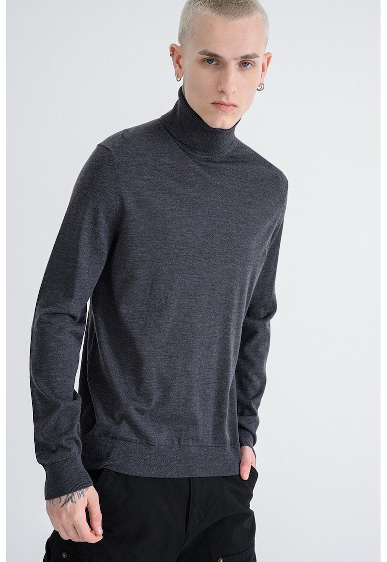 Вълен пуловер тип поло - Меланж тъмно сиво Tommy Hilfiger