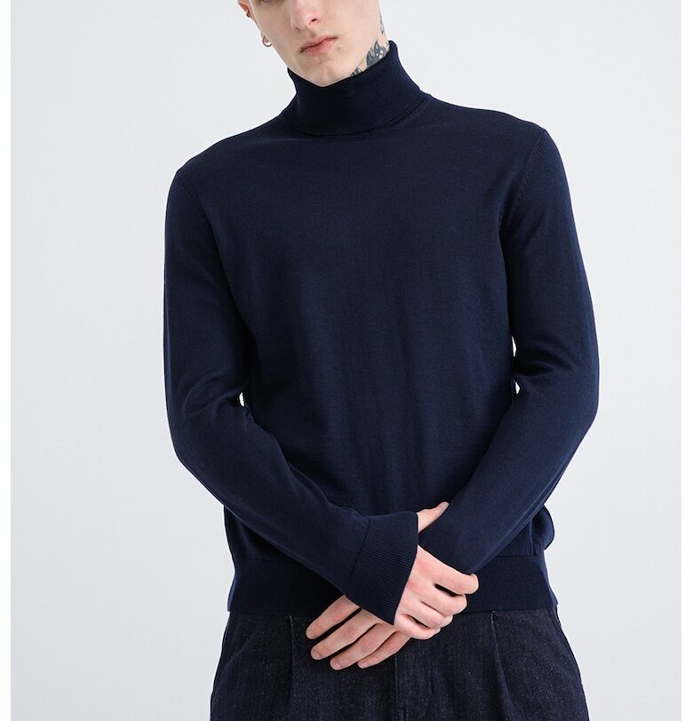 Вълен пуловер тип поло - Тъмносин Tommy Hilfiger