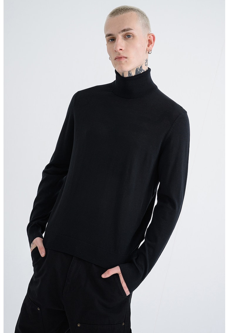 Вълен пуловер тип поло - Черен Tommy Hilfiger