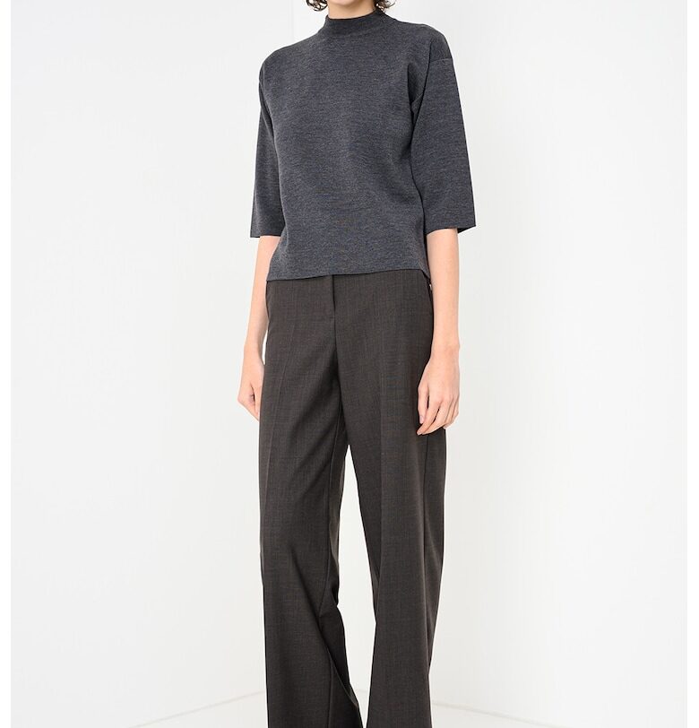 Вълнен пуловер Camera с 3/4 ръкави - Меланж тъмно сиво Marella