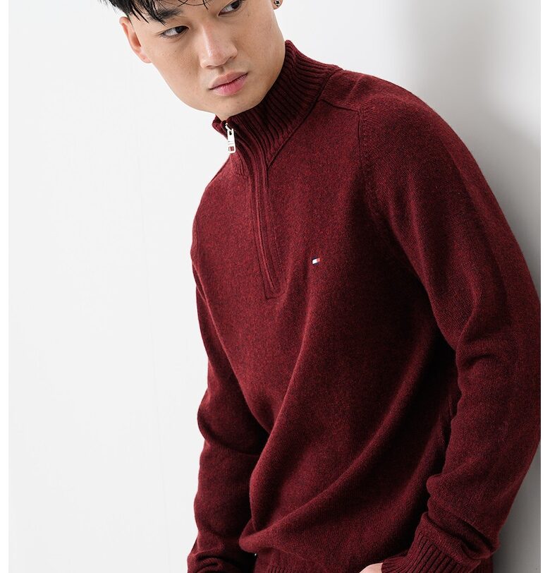 Вълнен пуловер с къс цип - Тъмновиолетов Tommy Hilfiger