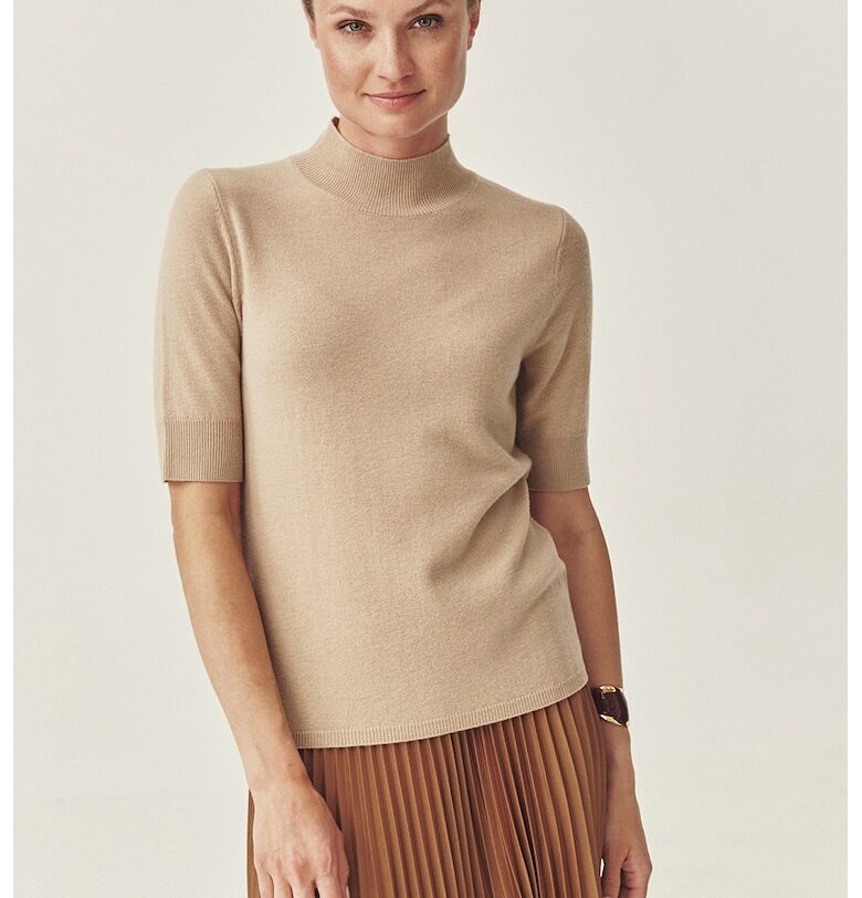 Вълнен пуловер с миди ръкави - Бежов Tatuum