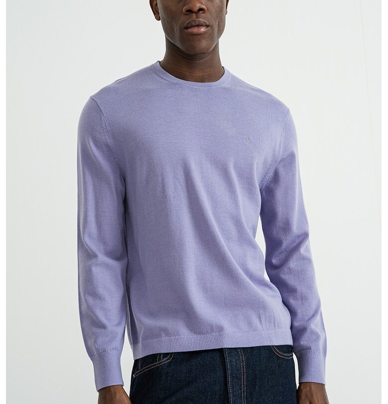 Вълнен пуловер с овално деколте - Лилав CALVIN KLEIN