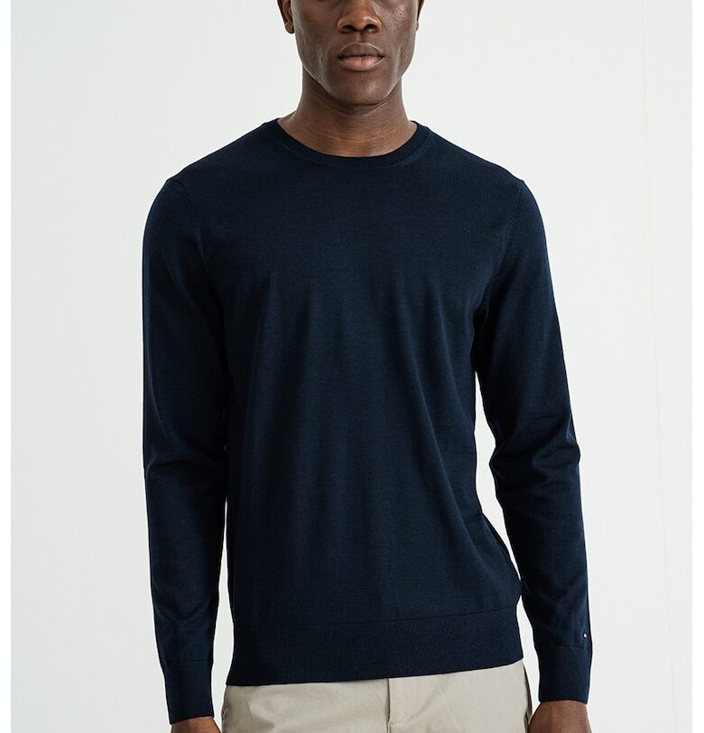 Вълнен пуловер с овално деколте - Ултрамарин синьо Tommy Hilfiger