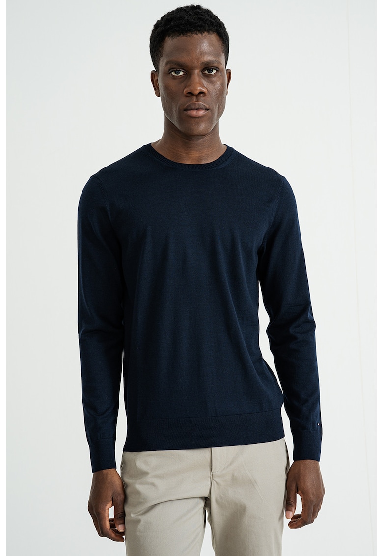 Вълнен пуловер с овално деколте - Ултрамарин синьо Tommy Hilfiger