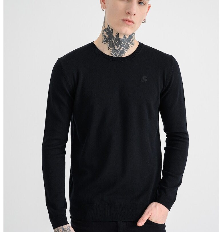 Вълнен пуловер с овално деколте - Черен Karl Lagerfeld