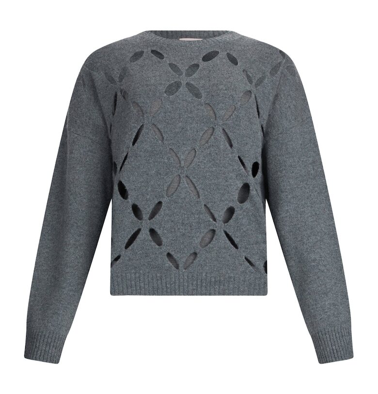 Вълнен пуловер с отвори - Сив Liu Jo