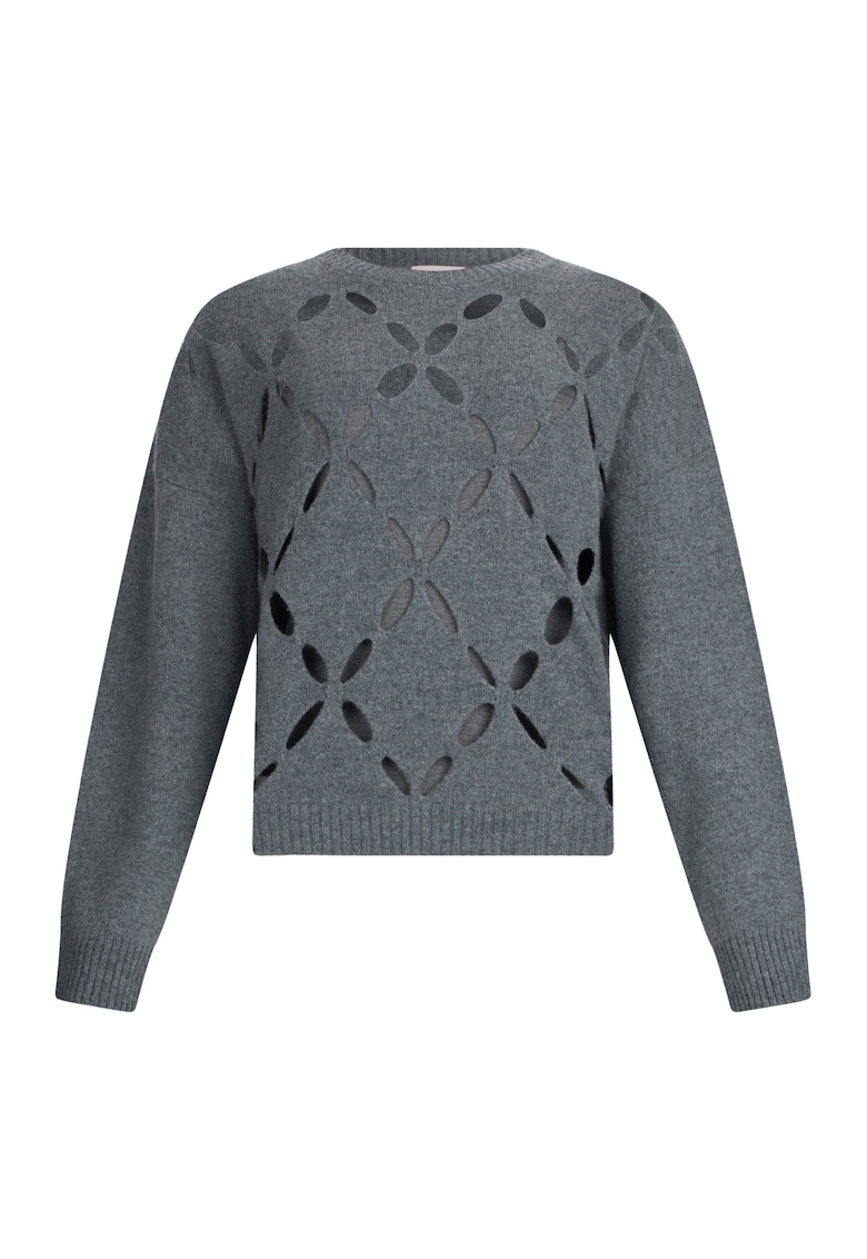 Вълнен пуловер с отвори - Сив Liu Jo