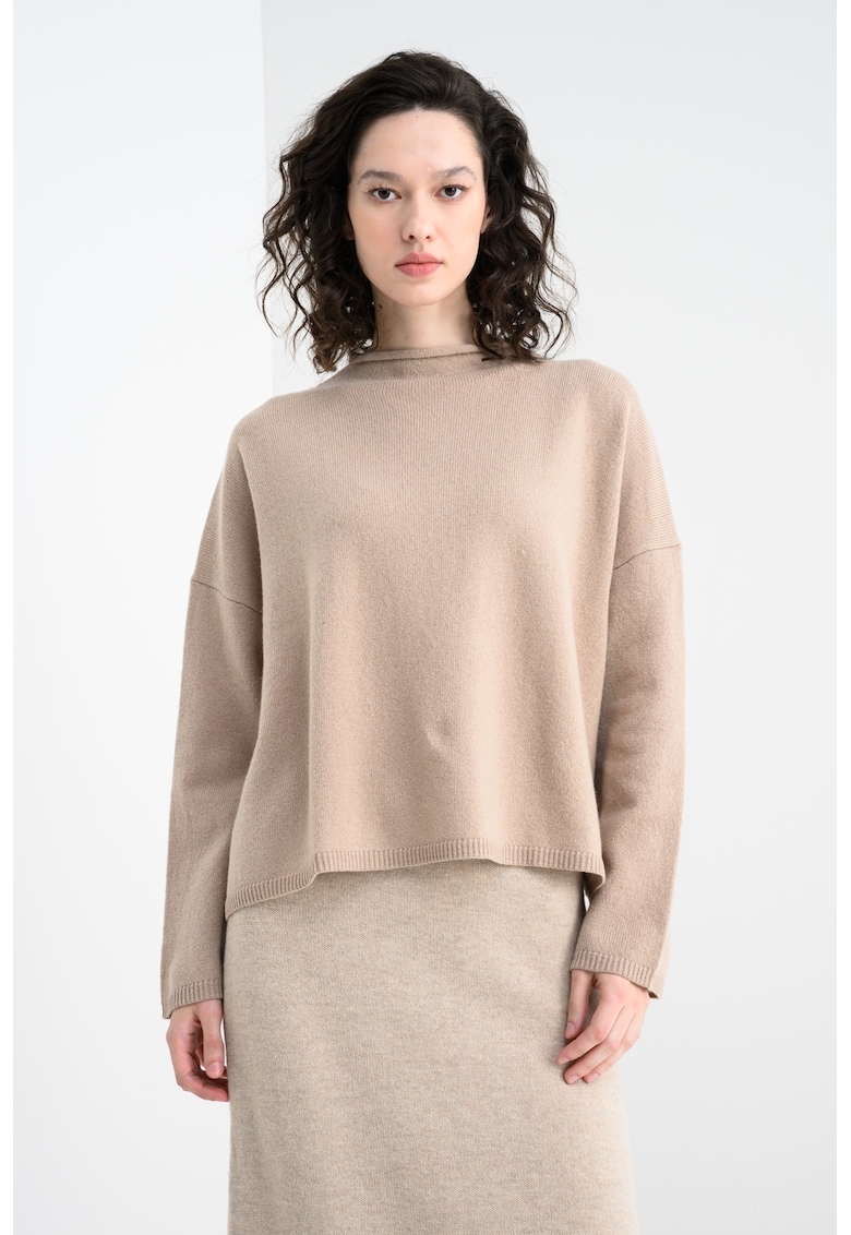Вълнен пуловер с паднали ръкави - Бежов Stefanel