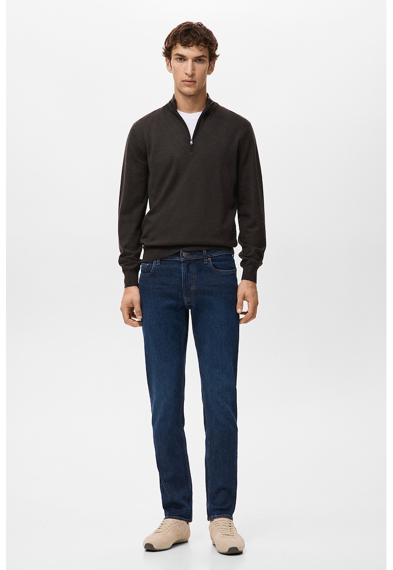 Вълнен пуловер с цип - Тъмнокафяв Mango