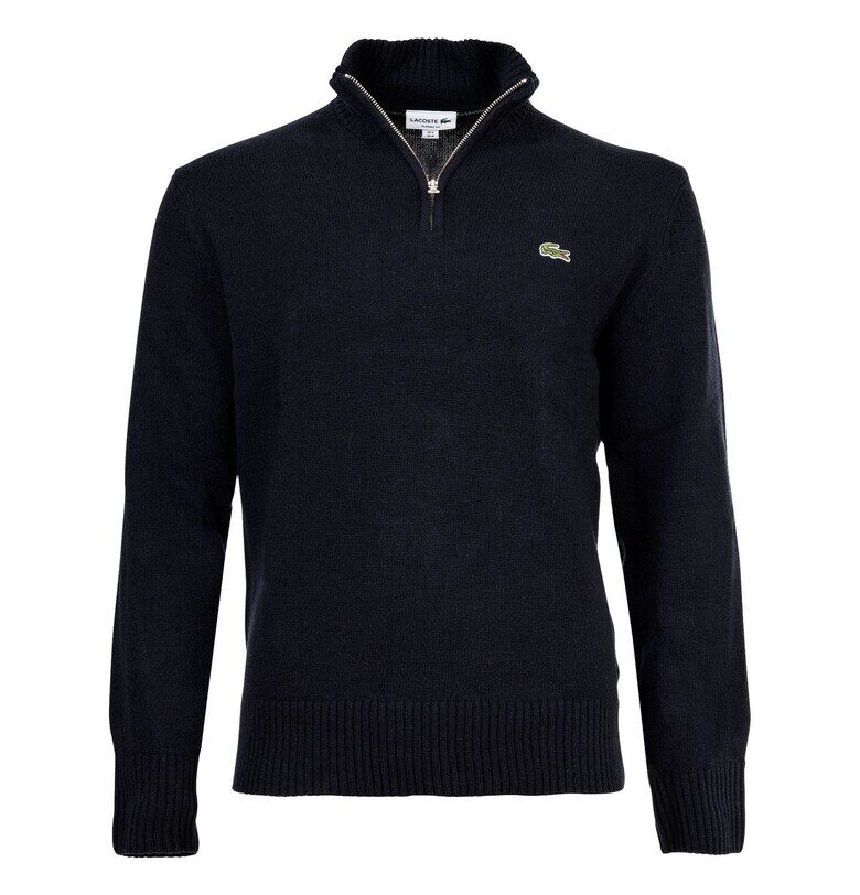 Вълнен пуловер с цип - Тъмносин Lacoste