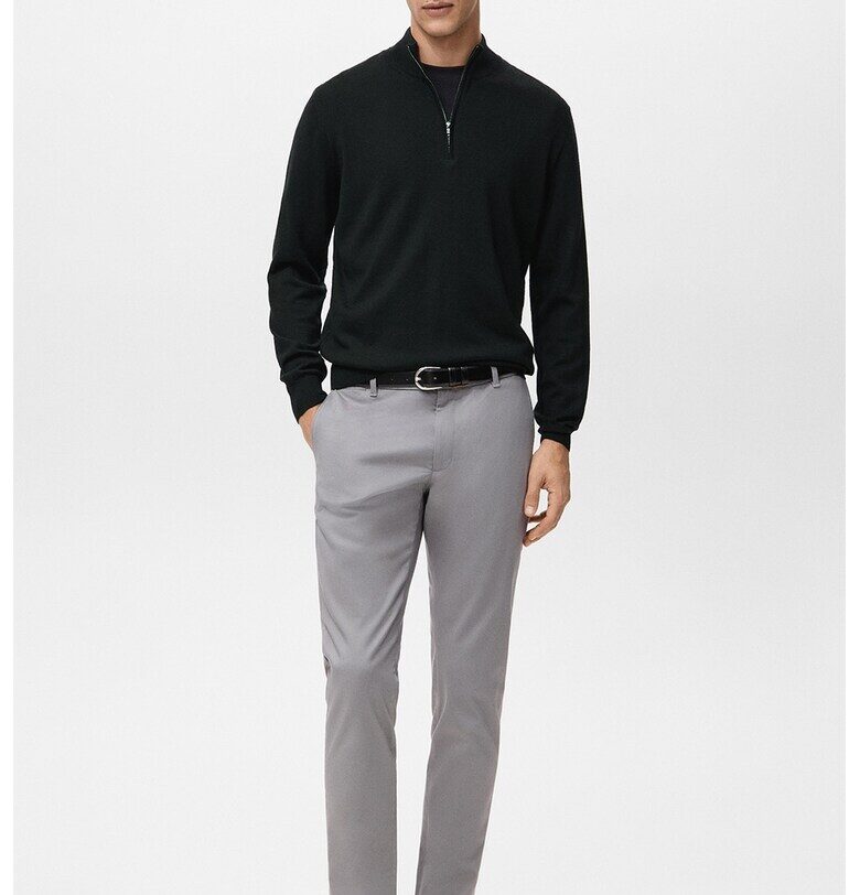 Вълнен пуловер с цип - Черен Mango