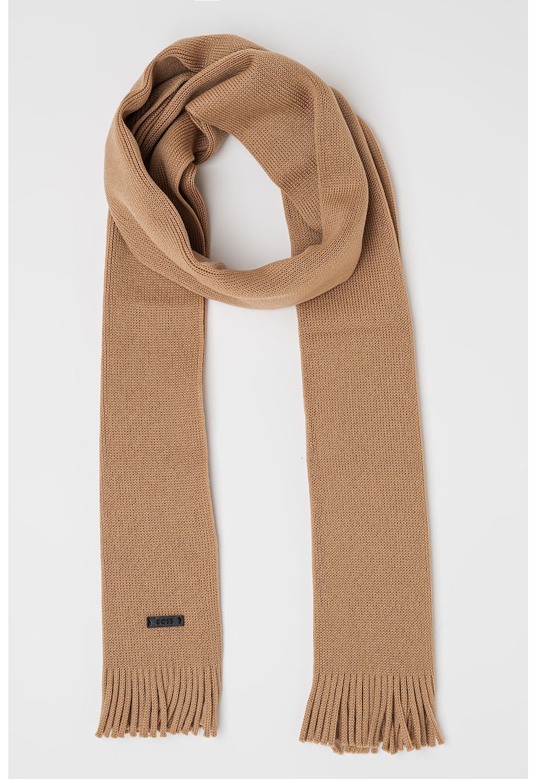 Вълнен шал Albas с ресни на подгъва - Бежов BOSS
