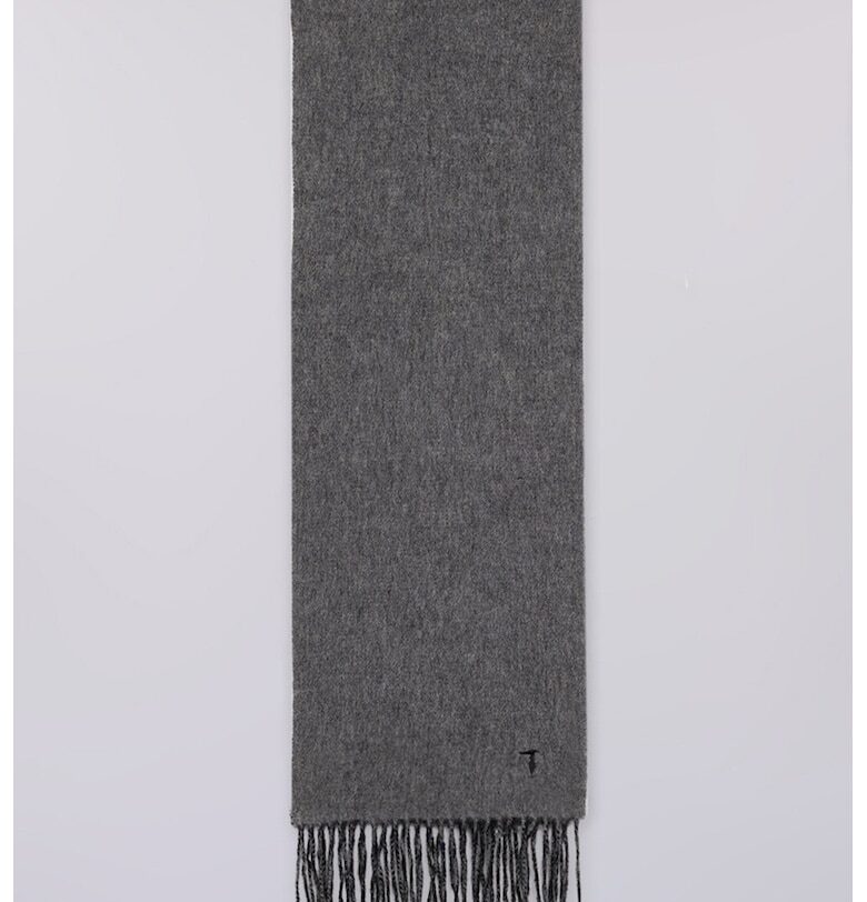 Вълнен шал с ресни - Меланж тъмно сиво Trussardi