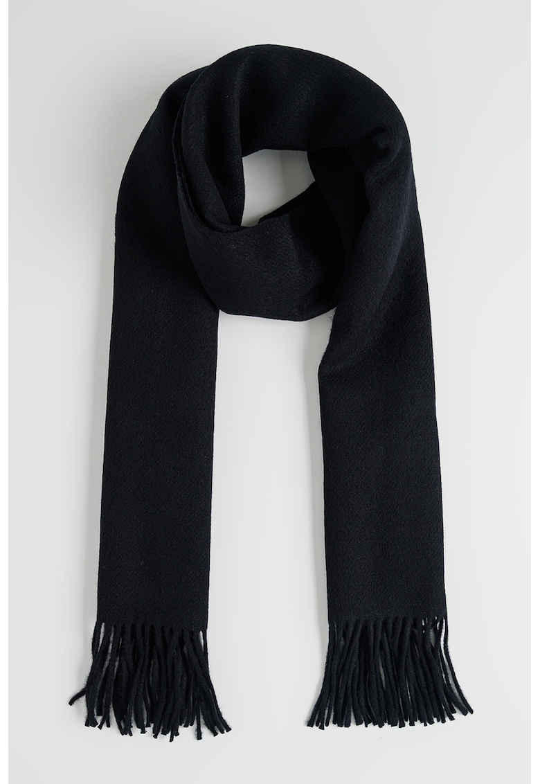 Вълнен шал с ресни - Черен CALVIN KLEIN