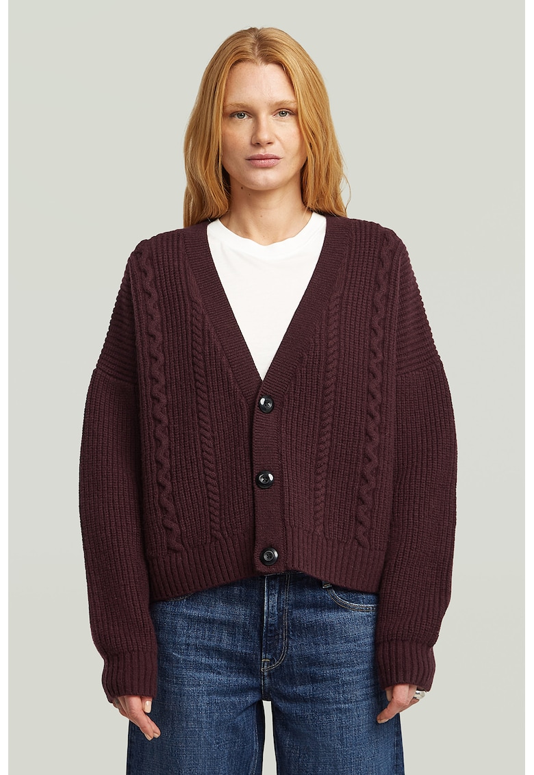 Вълнена жилетка с плетка осморка - Бордо G-STAR