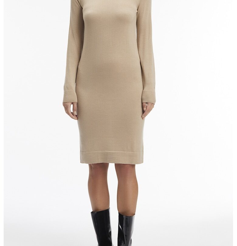 Вълнена рокля по тялото - Бежов CALVIN KLEIN