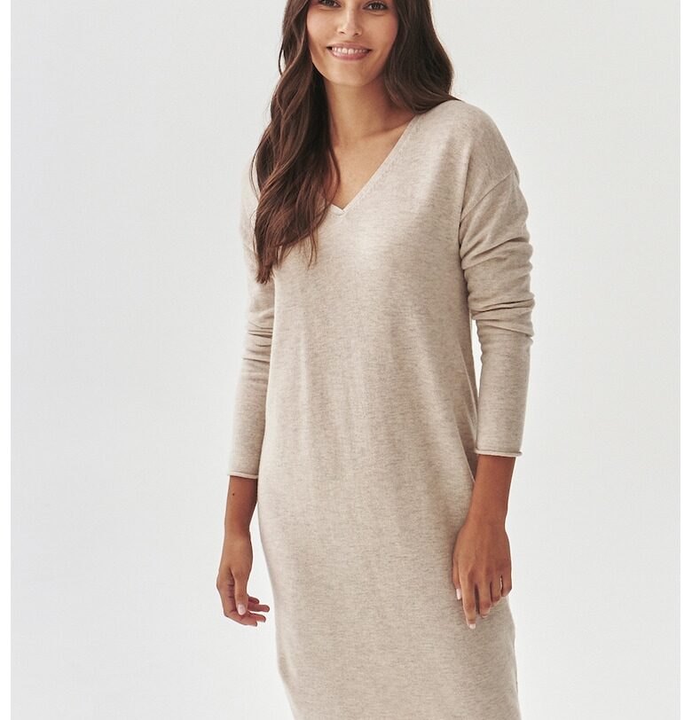 Вълнена рокля-пуловер с шпиц - Светло бежово Tatuum