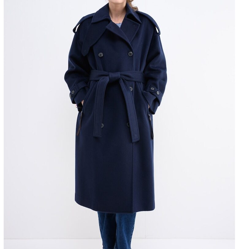 Вълнено застъпено двуредно палто - Тъмносин MaxCo