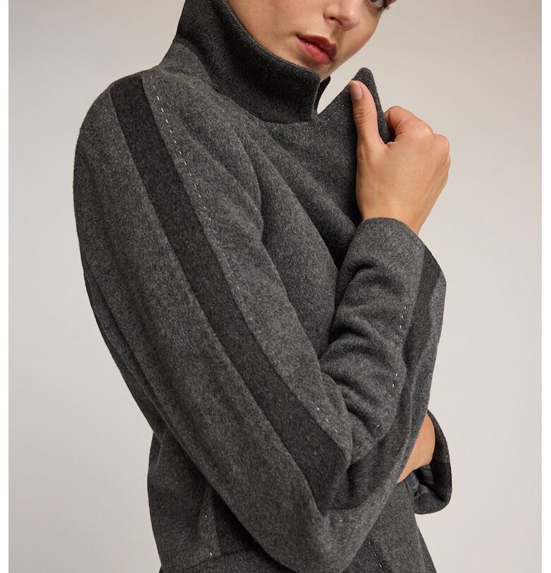 Вълнено палто с ревери - Сив меланж Motivi