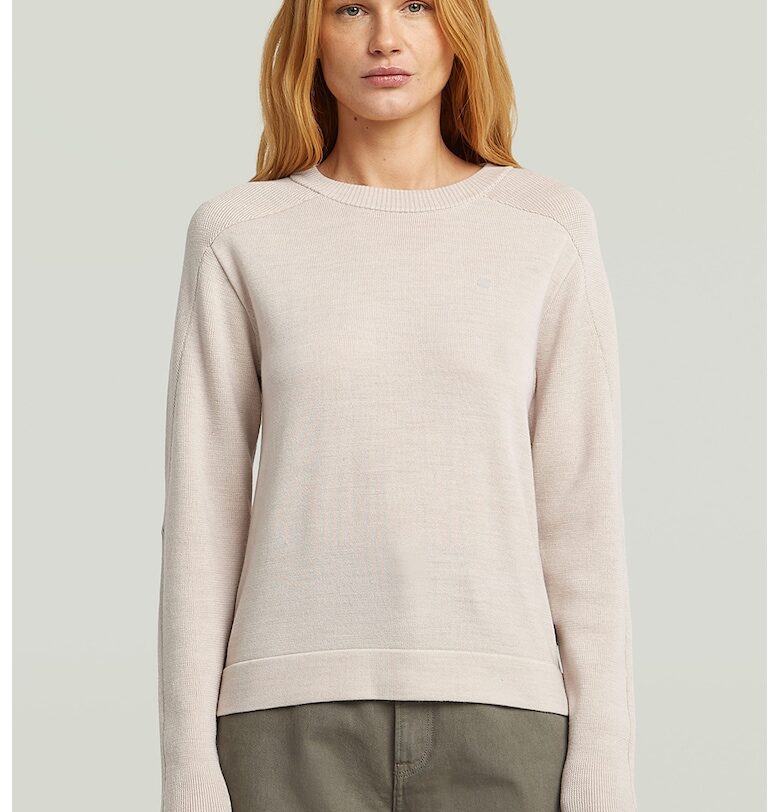 Вълнено плетено поло с овално деколте - Крем G-STAR