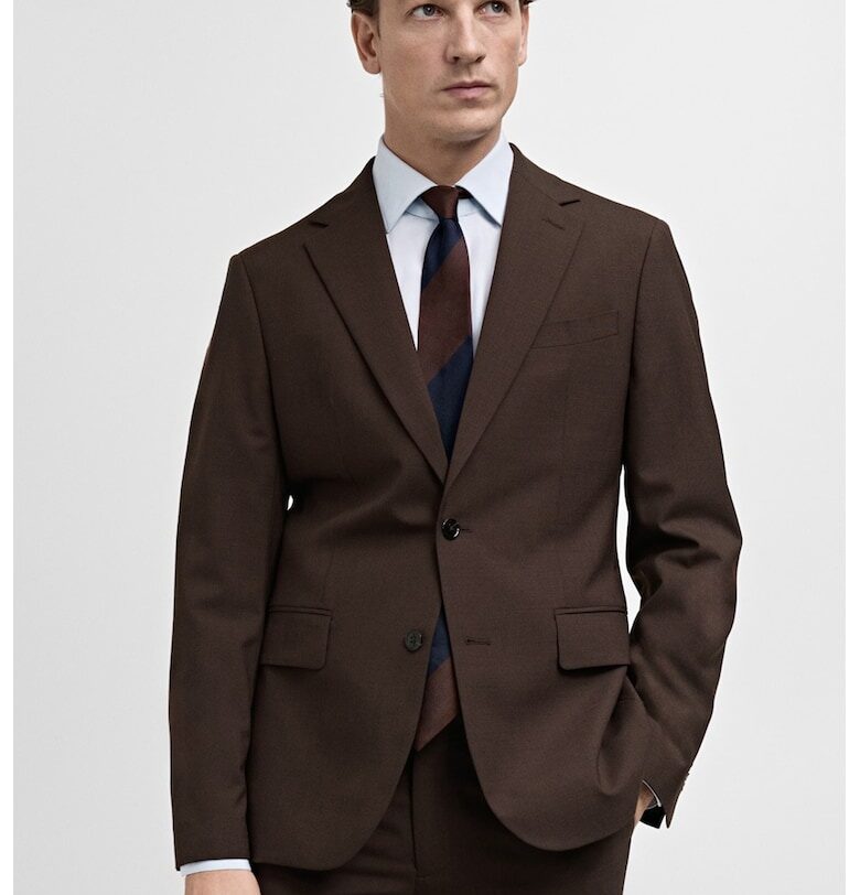 Вълнено сако с раздвоен ревер - Тъмнокафяв Mango