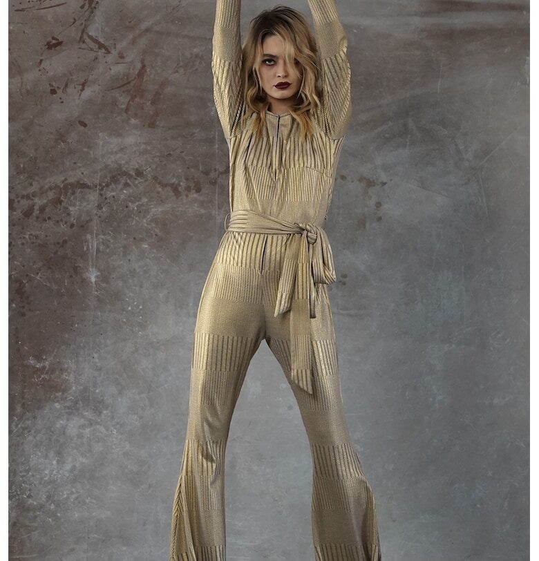 Гащеризон Libelula с широк крачол и колан - Златист MIAU by Clara Rotescu