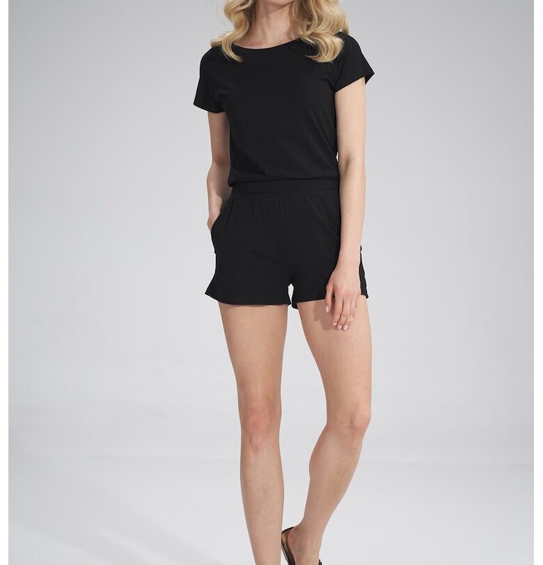 Гащеризон  къс - без ципове - къси ръкави - черен - вискоза - Figl