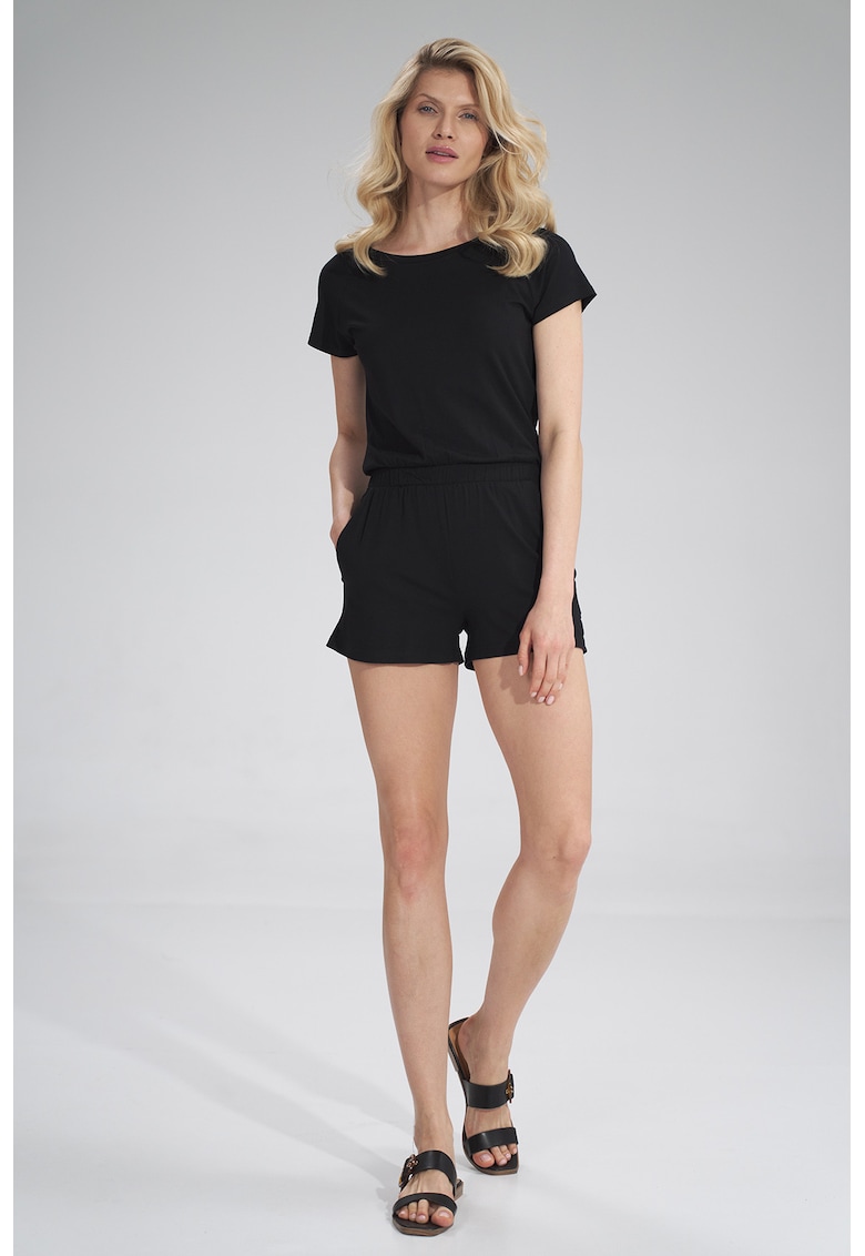 Гащеризон къс - без ципове - къси ръкави - черен - вискоза - Figl