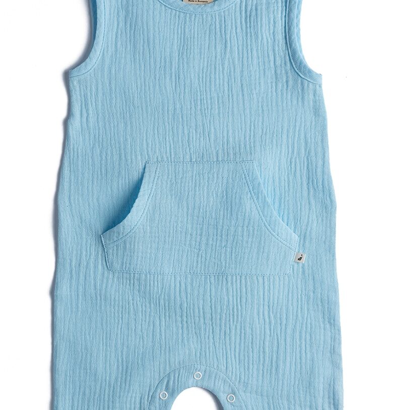 Гащеризон от органичен памук с джоб кенгуру - Пастелносин Naeve