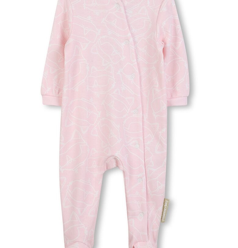 Гащеризон с десен - шапка и лигавник - 3 части - Бял/Светлорозов KARL LAGERFELD KIDS