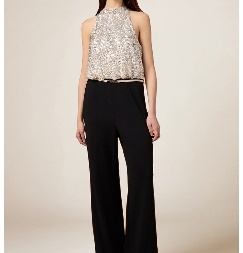 Гащеризон с дизайн 2 в 1 и пайети - Черен/Крем Oltre